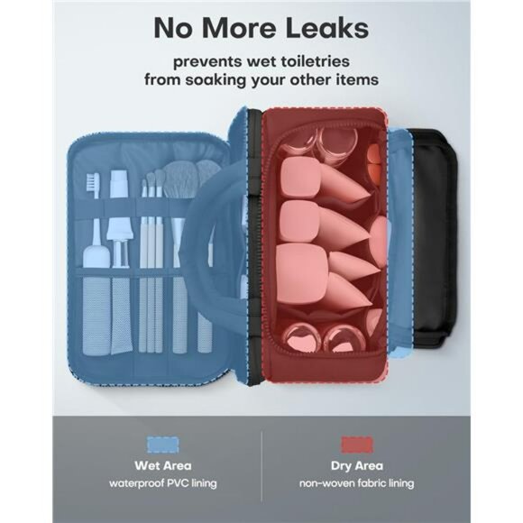 Large travel toiletry bag waterproof makeup bag organizer with wet dry compartme - Picture 6 of 7